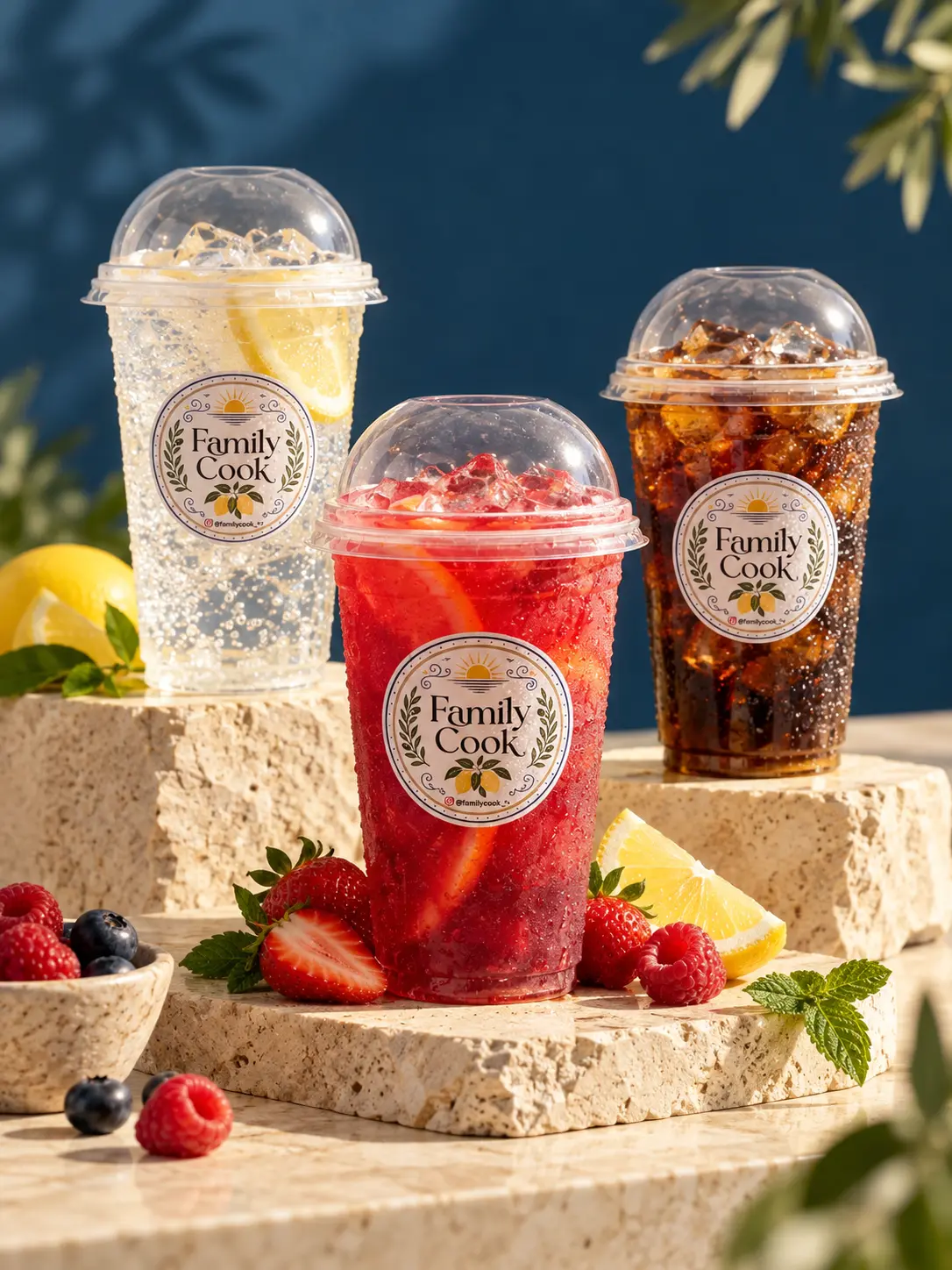 Bebidas básicas Family Cook em composição publicitária