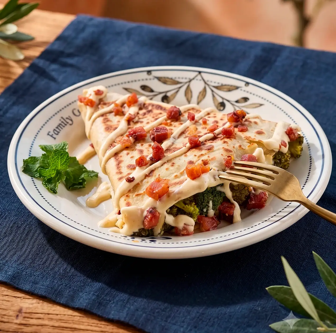Crepe salgado com bacon Family Cook