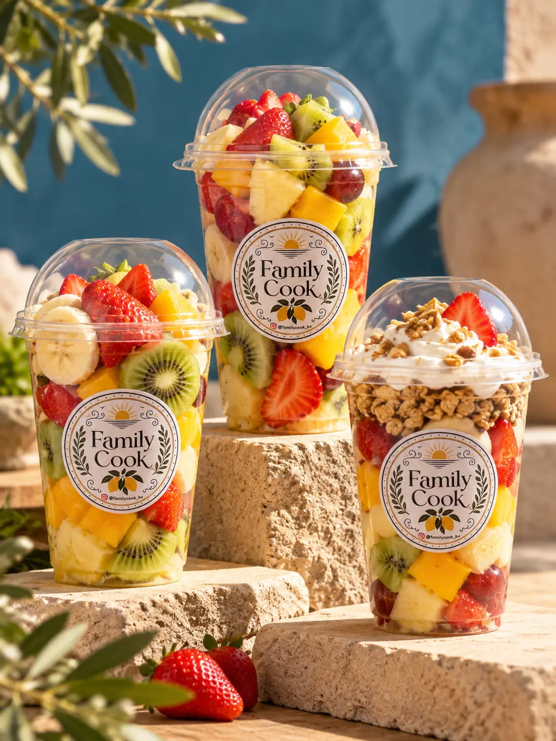 Salada de frutas Family Cook em composição publicitária