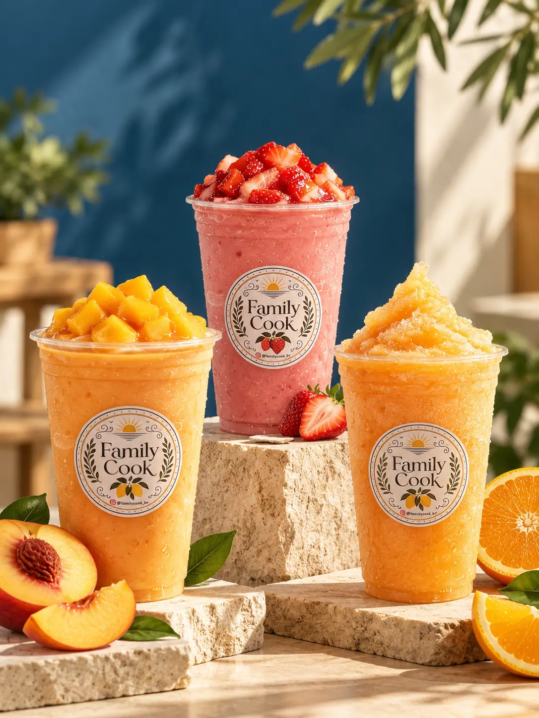 Smoothies e Family Ice Family Cook em composição publicitária