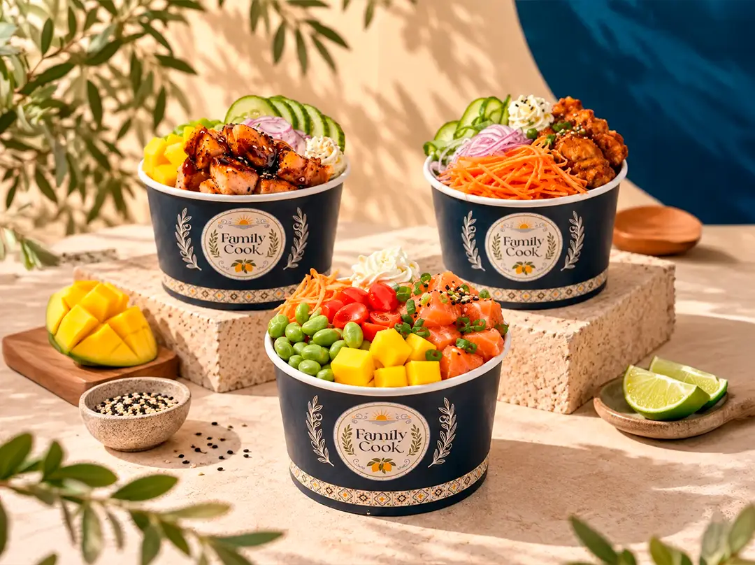 Três pokes KONNA by Family Cook em fotografia publicitária